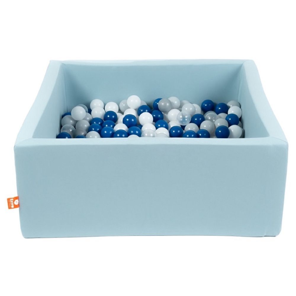 Ezzro - Square Ball Pit 120x120x50 w/ 300 Balls (White, Navy Blue, Silver) - Pale Blue