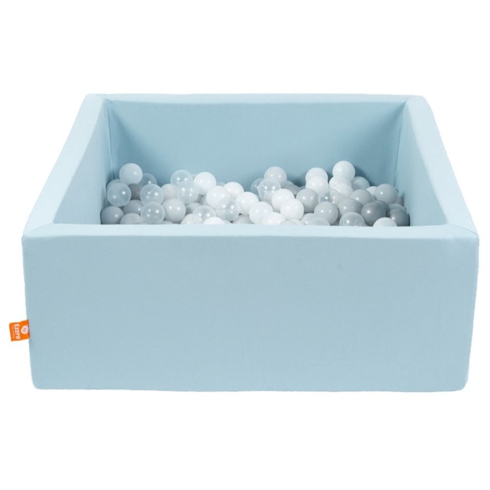 Ezzro - Square Ball Pit 120x120x50 w/ 400 Balls (Silver, White, Transparent) - Pale Blue