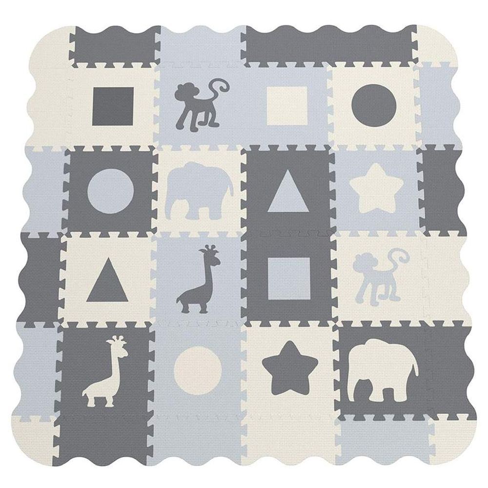 Bumble & Bird - Animals & Shapes BabySafe Play Mat 9pcs+12 Edges - White/Grey