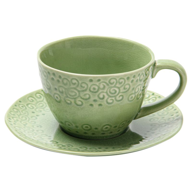 Fissman - Ceramic Cup & Saucer Crackle - Green