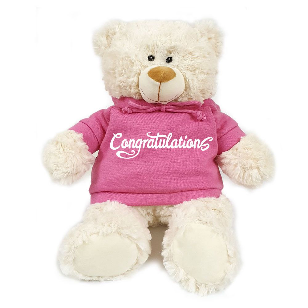 Fay Lawson - Bear in Congratulations Print Pink Hoodie - 38cm