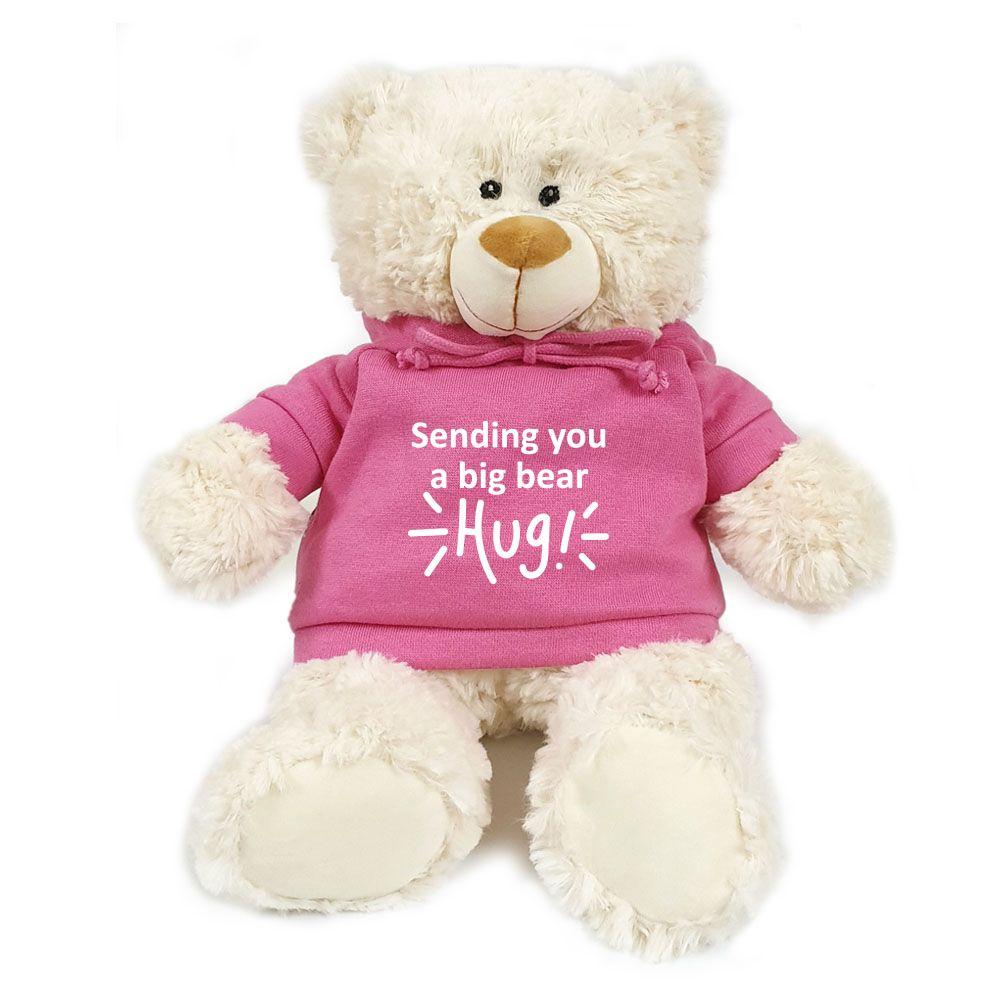 Fay Lawson - Bear with Print on Pink Hoodie 38cm - Cream