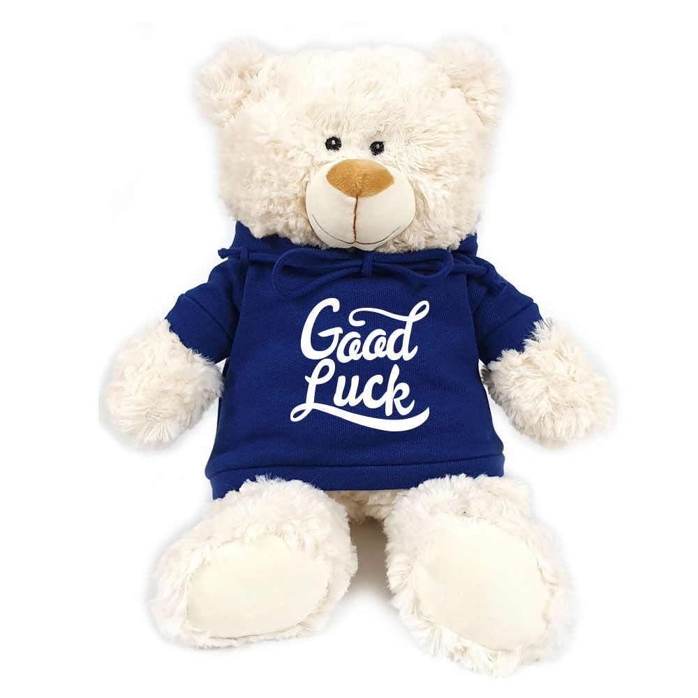 Fay Lawson - Bear in Good Luck Print Blue Hoodie - 38cm