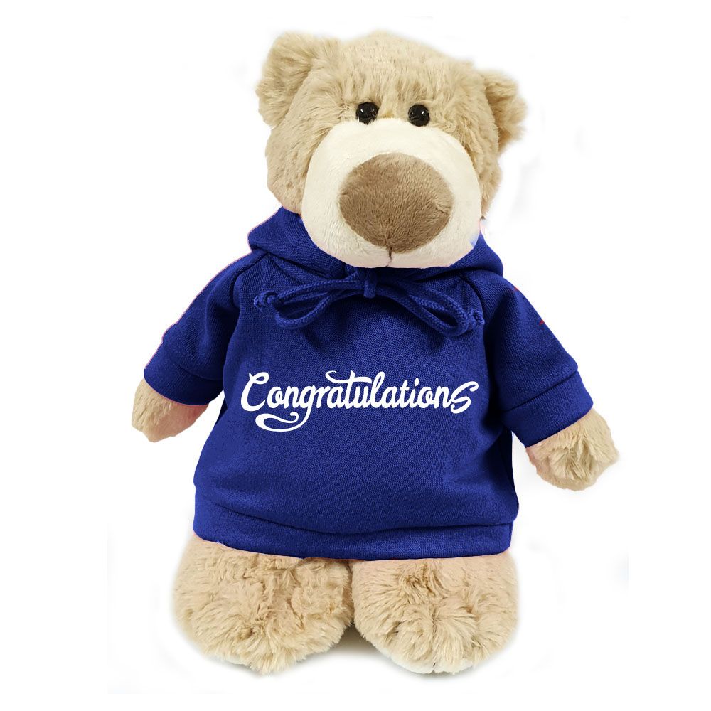 Fay Lawson - Bear in Congratulations Print Blue Hoodie - 28cm