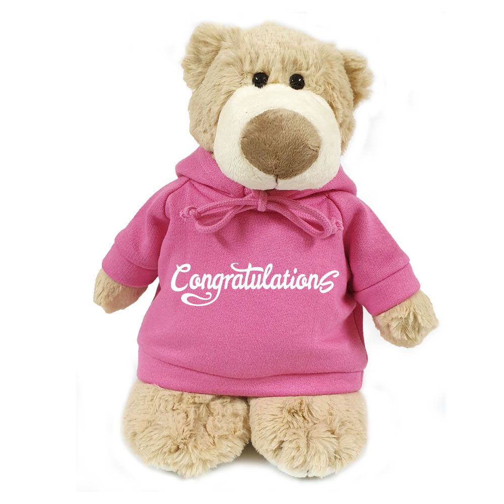 Fay Lawson - Bear in Congratulations Print Pink Hoodie - 28cm