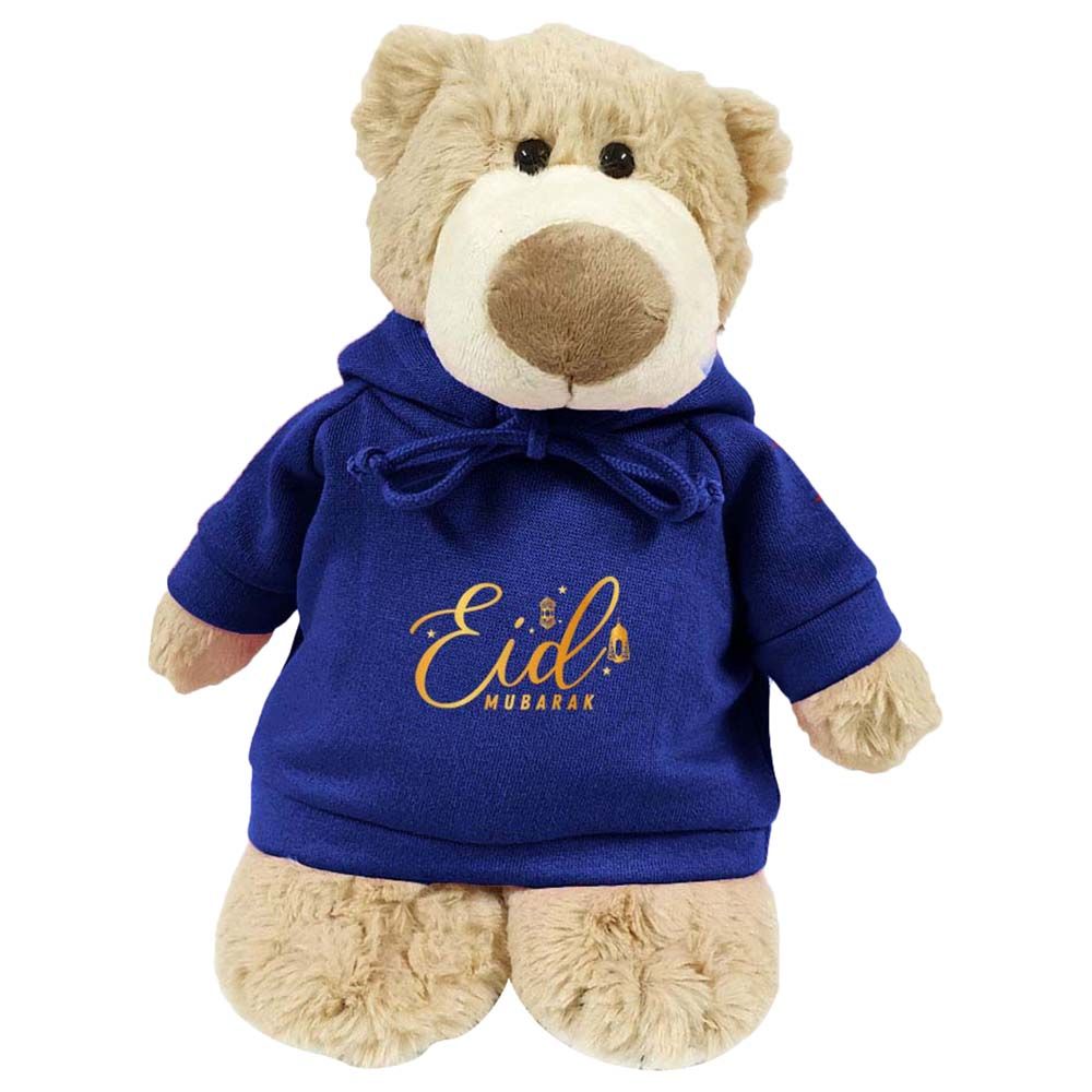 Fay Lawson - Mascot Bear With Print On Blue Hoodie - 28cm