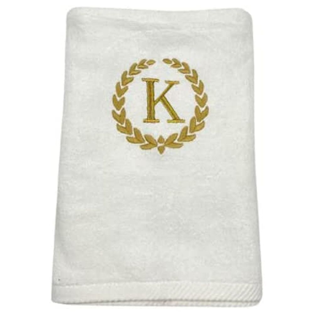 BYFT - Embroidered "K" Monogrammed Bath Towel - White