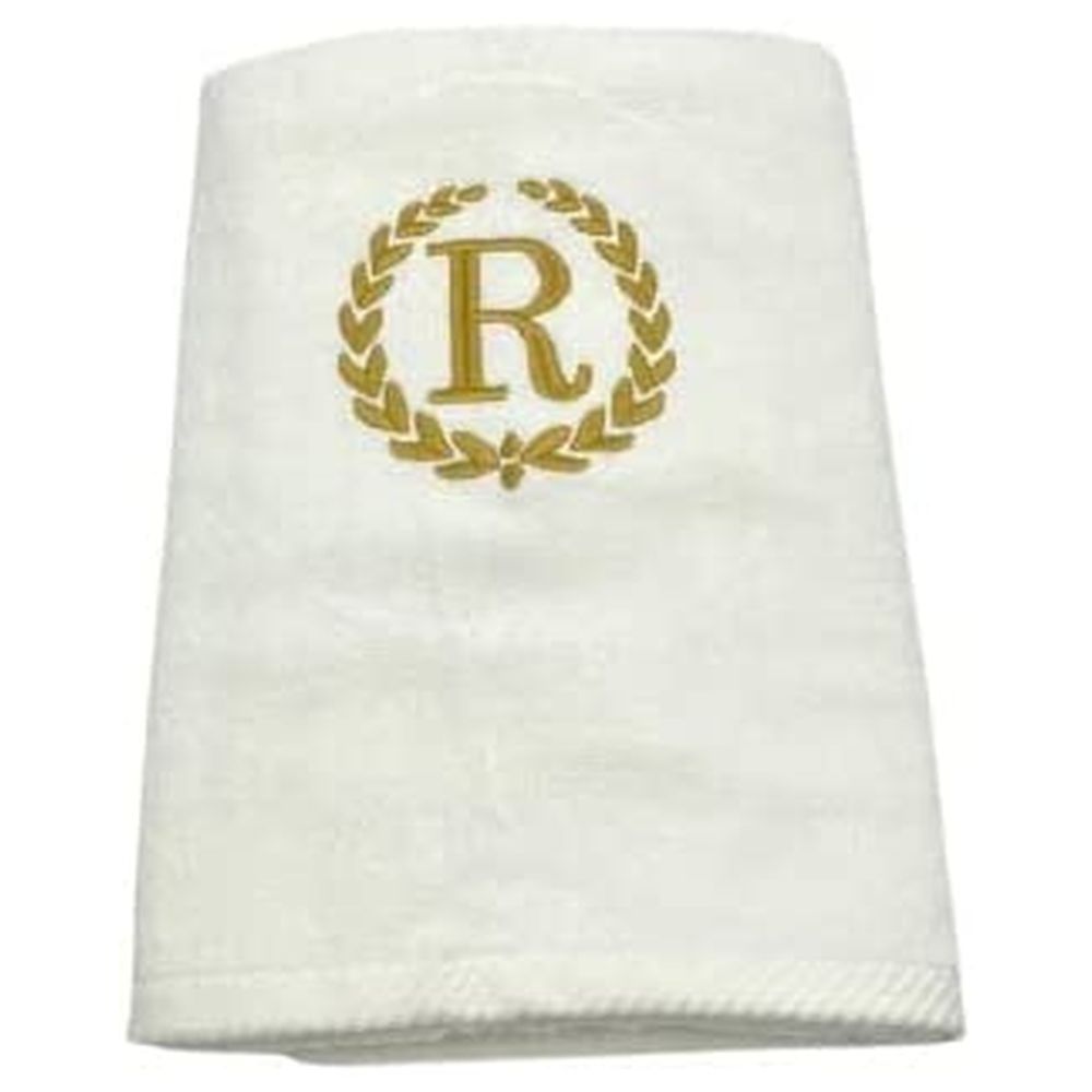 BYFT - Embroidered "R" Monogrammed Bath Towel - White