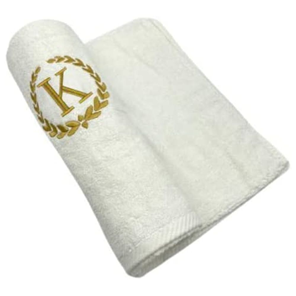 BYFT - Embroidered "K" Monogrammed Hand Towel - White