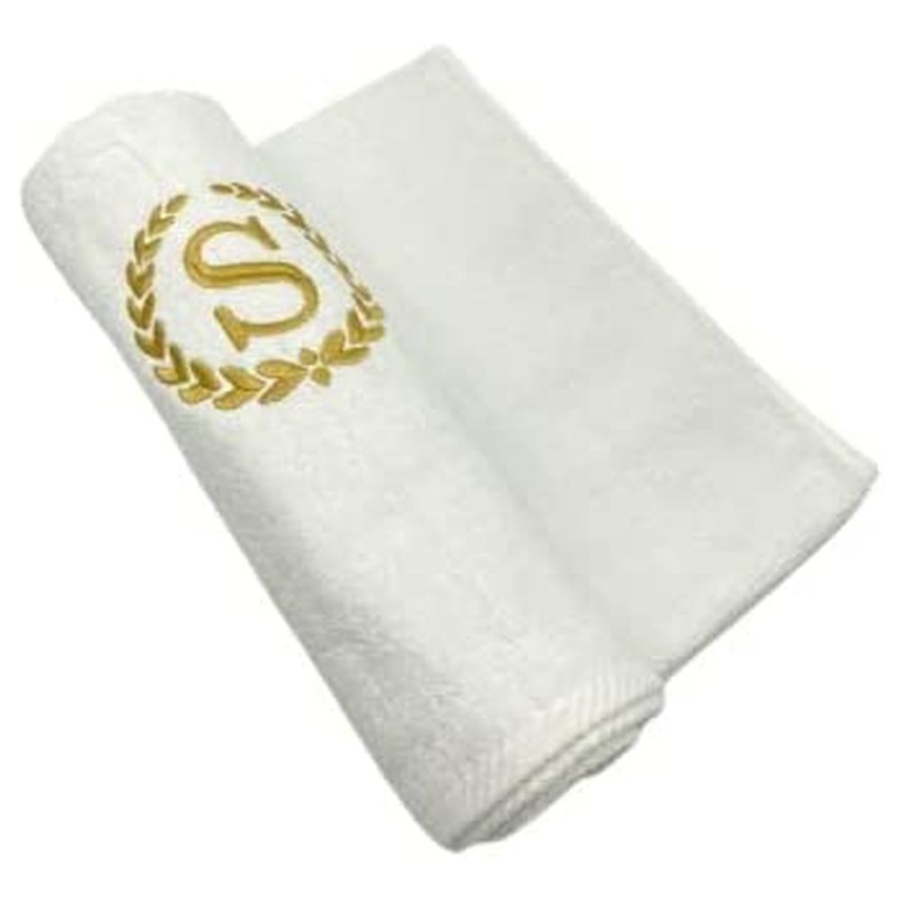 BYFT - Embroidered "S" Monogrammed Hand Towel - White