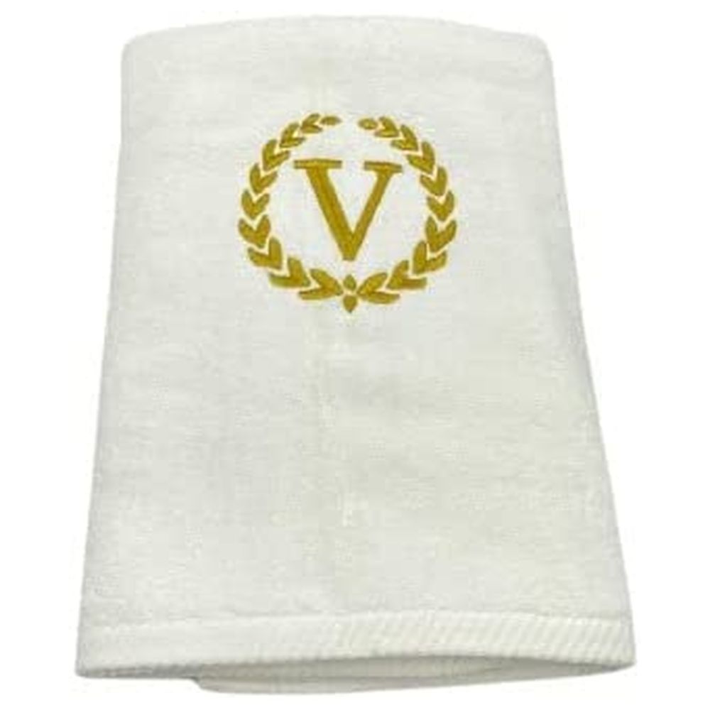 BYFT - Embroidered "V" Monogrammed Bath Towel - White