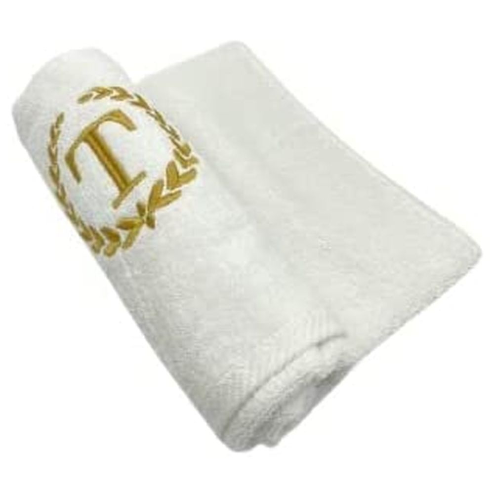 BYFT - Embroidered "T" Monogrammed Hand Towel - White