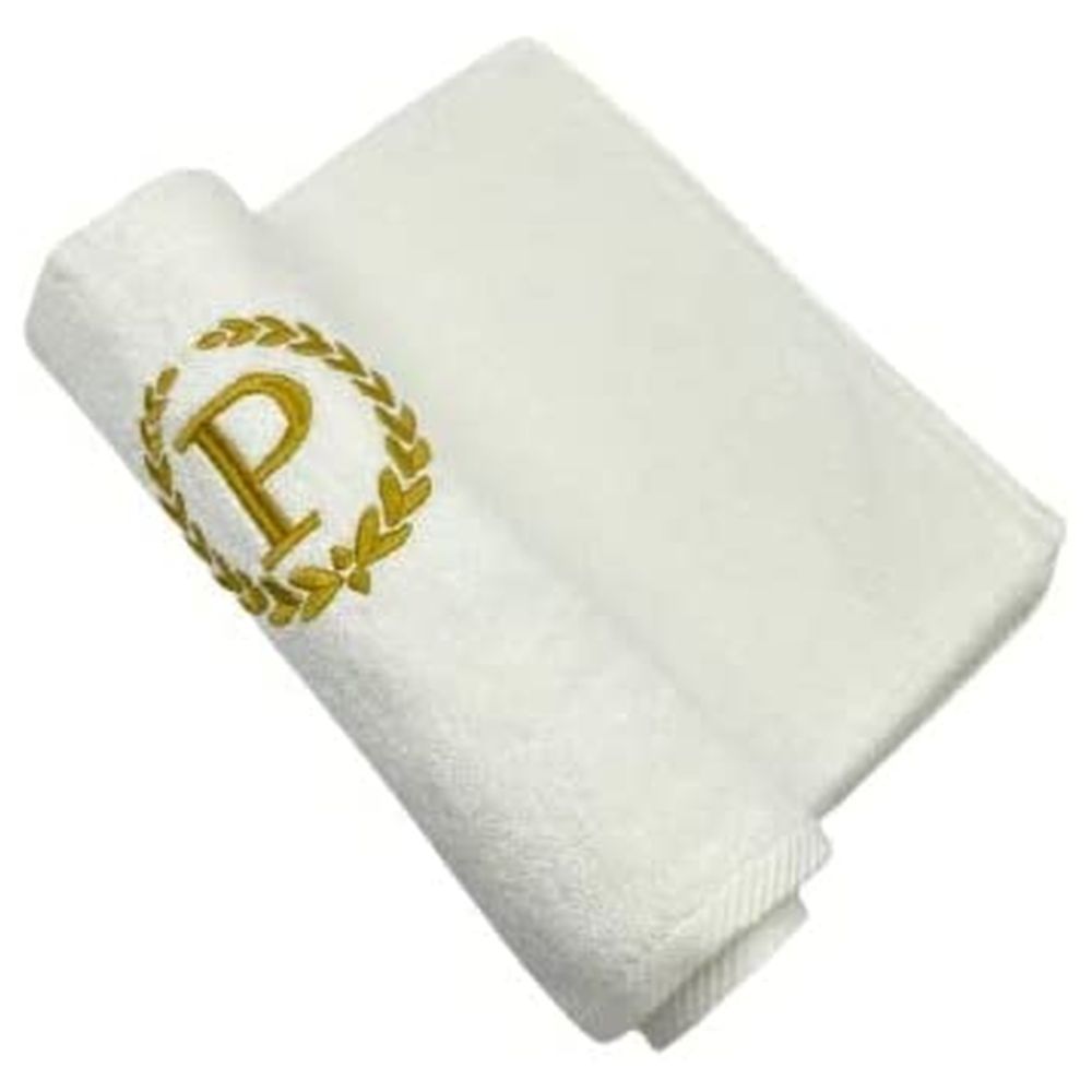 BYFT - Embroidered "P" Monogrammed Hand Towel - White