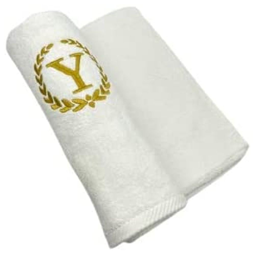 BYFT - Embroidered "Y" Monogrammed Hand Towel - White