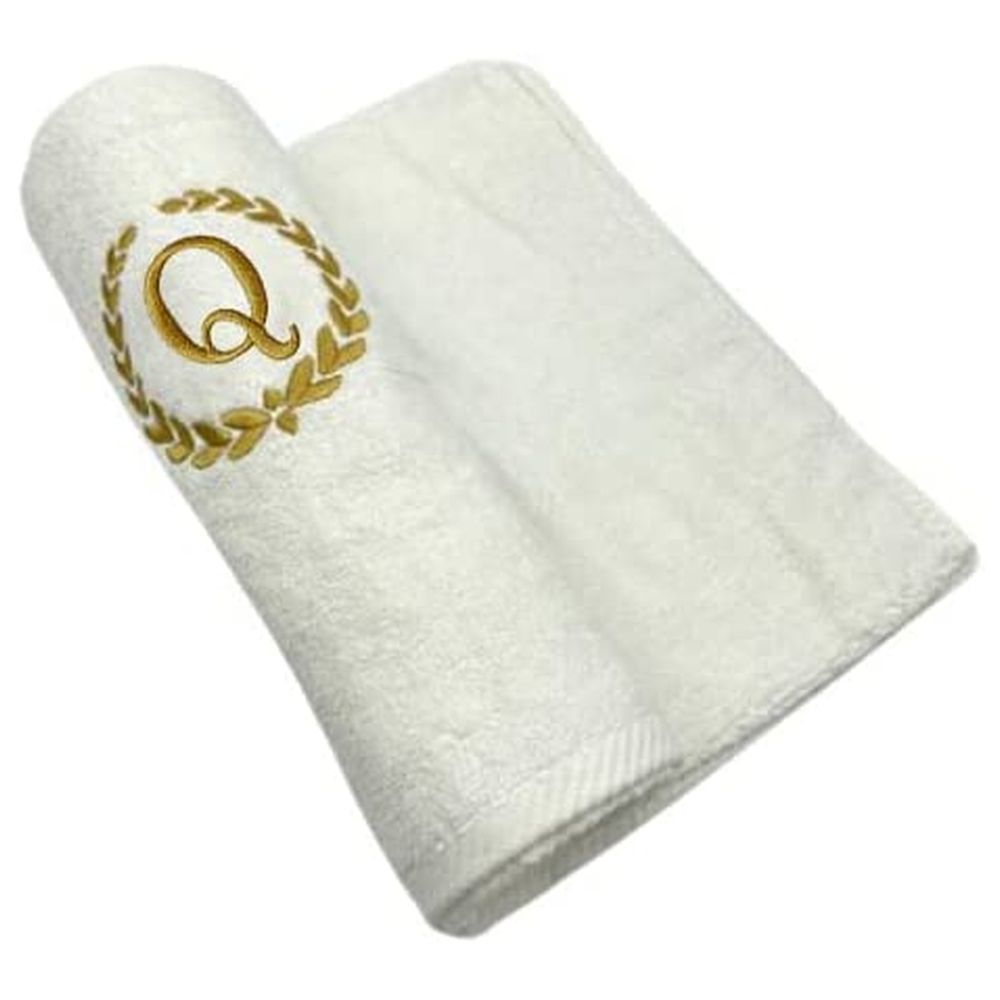 BYFT - Embroidered "Q" Monogrammed Hand Towel - White