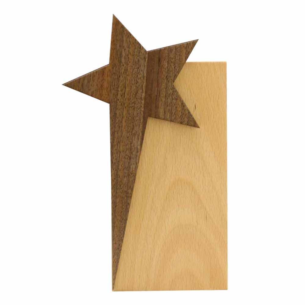 Byft - Star Design Wooden Trophy - Natural Wood