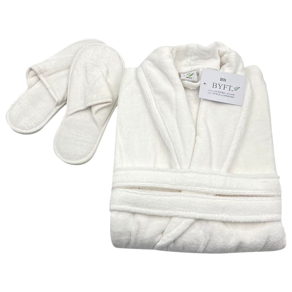 BYFT - Velour Cotton Bathrobe W/ Slippers - Optic White