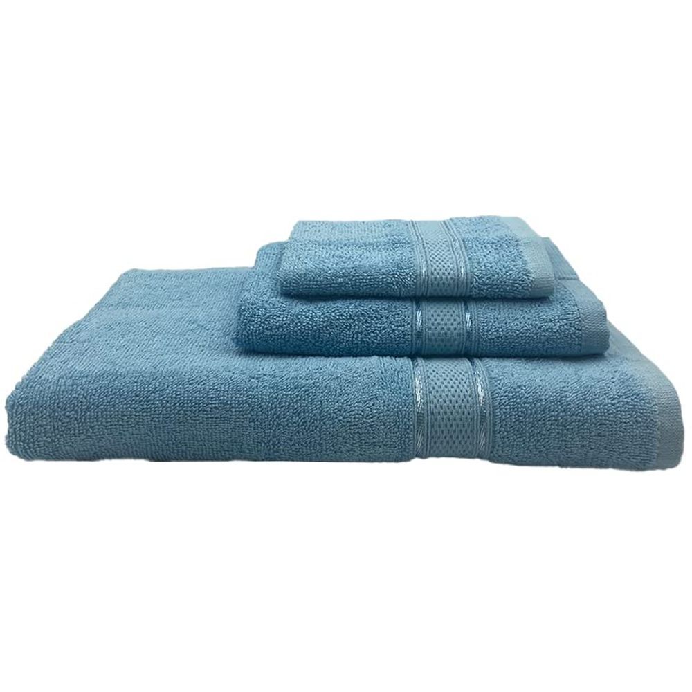 Byft - 100% Cotton Daffodil Face Towel & Hand Towel Bath Towel - Set Of 3 - Light Blue