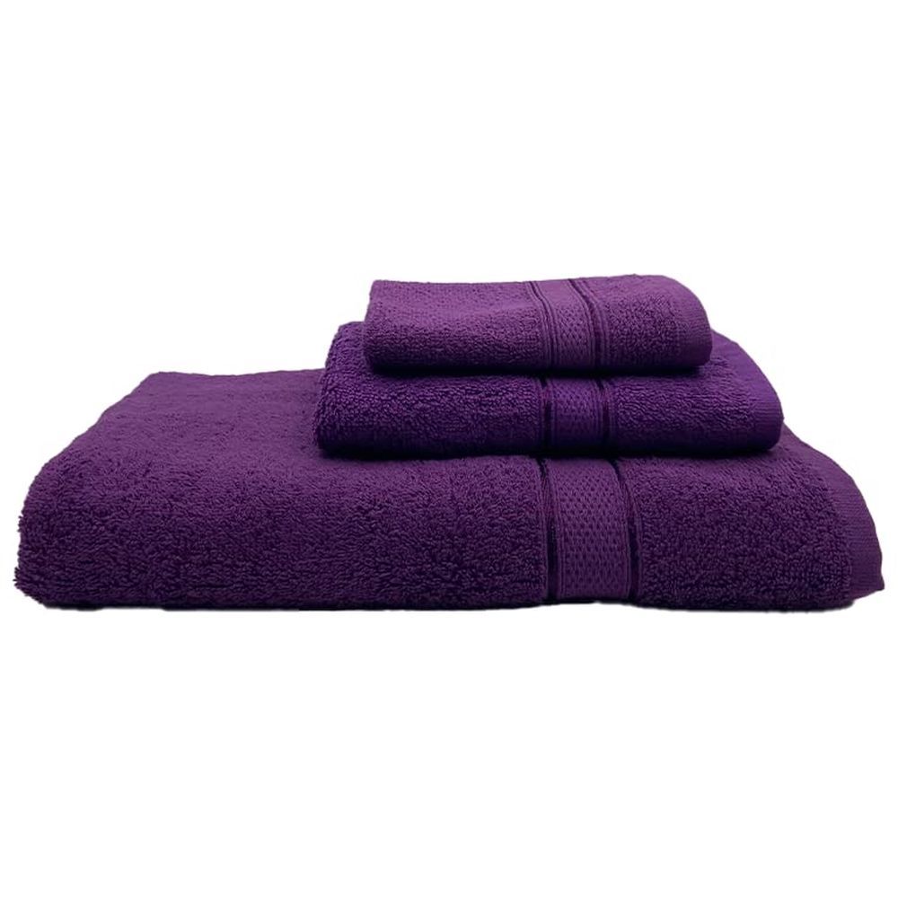 Byft - 100% Cotton Daffodil Face Towel & Hand Towel Bath Towel - Set Of 3 - Purple