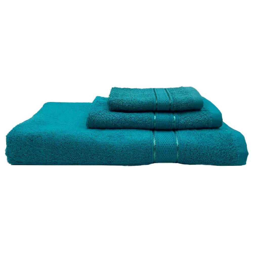 Byft - 100% Cotton Daffodil Face Towel & Hand Towel Bath Towel - Set Of 3 - Turquoise Blue