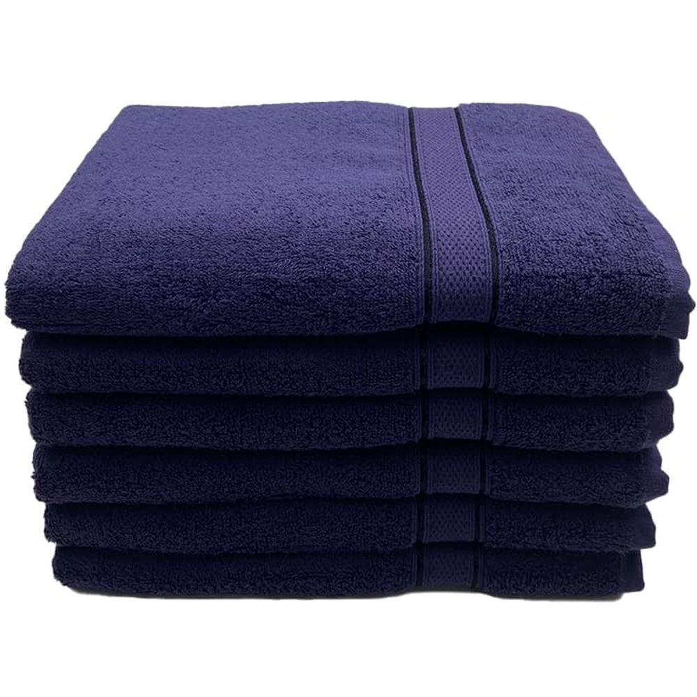 Byft - 100% Cotton Daffodil Bath Towel - 70X140Cm - Set Of 6 - Navy Blue