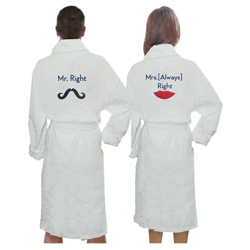 Byft - Iris Embroidered Mr. Right & Mrs. Always Right Bathrobe