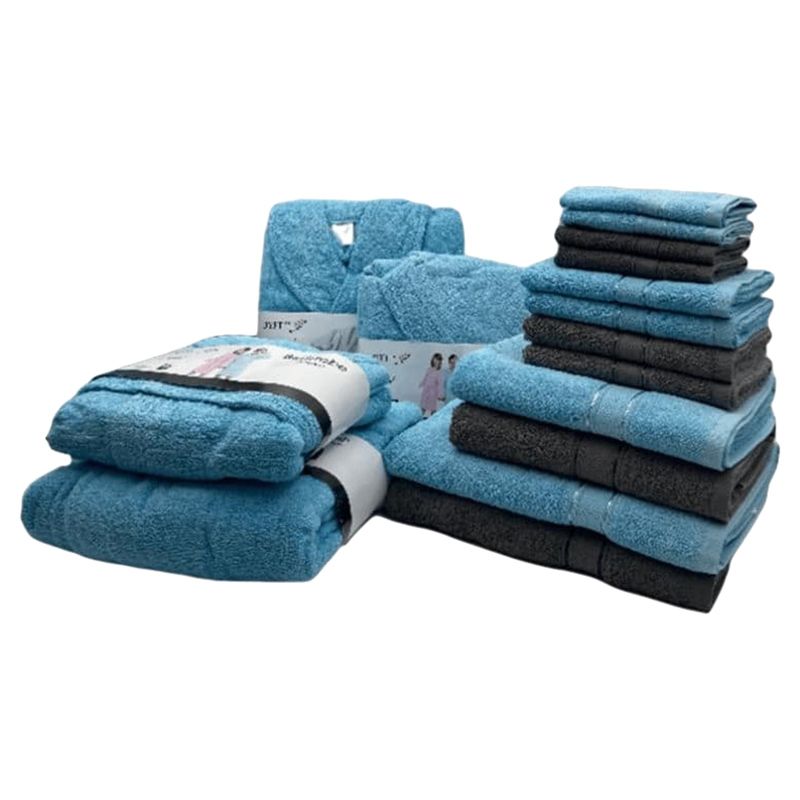 Byft - Daffodil 100% Cotton Bath Linen 16pc-Set 6Y+ - Dark Grey/Light Blue