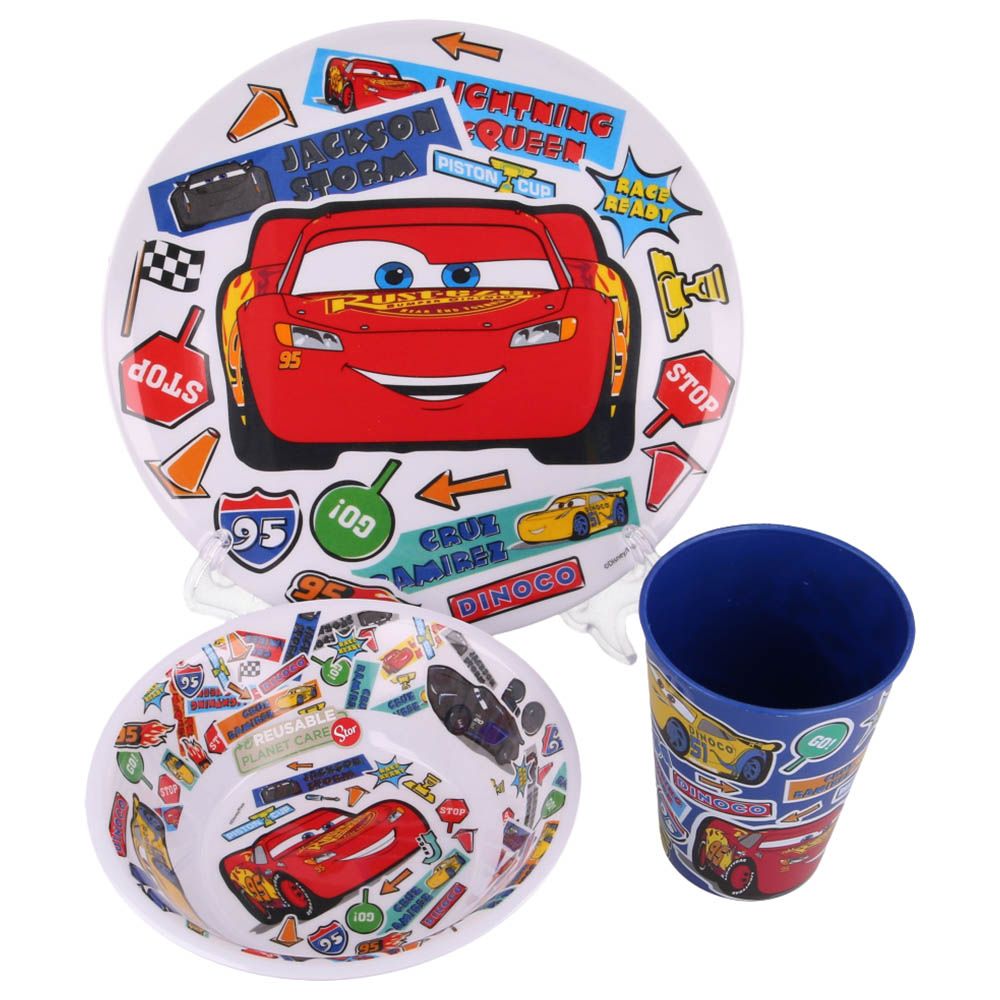 Disney - Cars Sticker Melamine Snack Set - 3Pcs