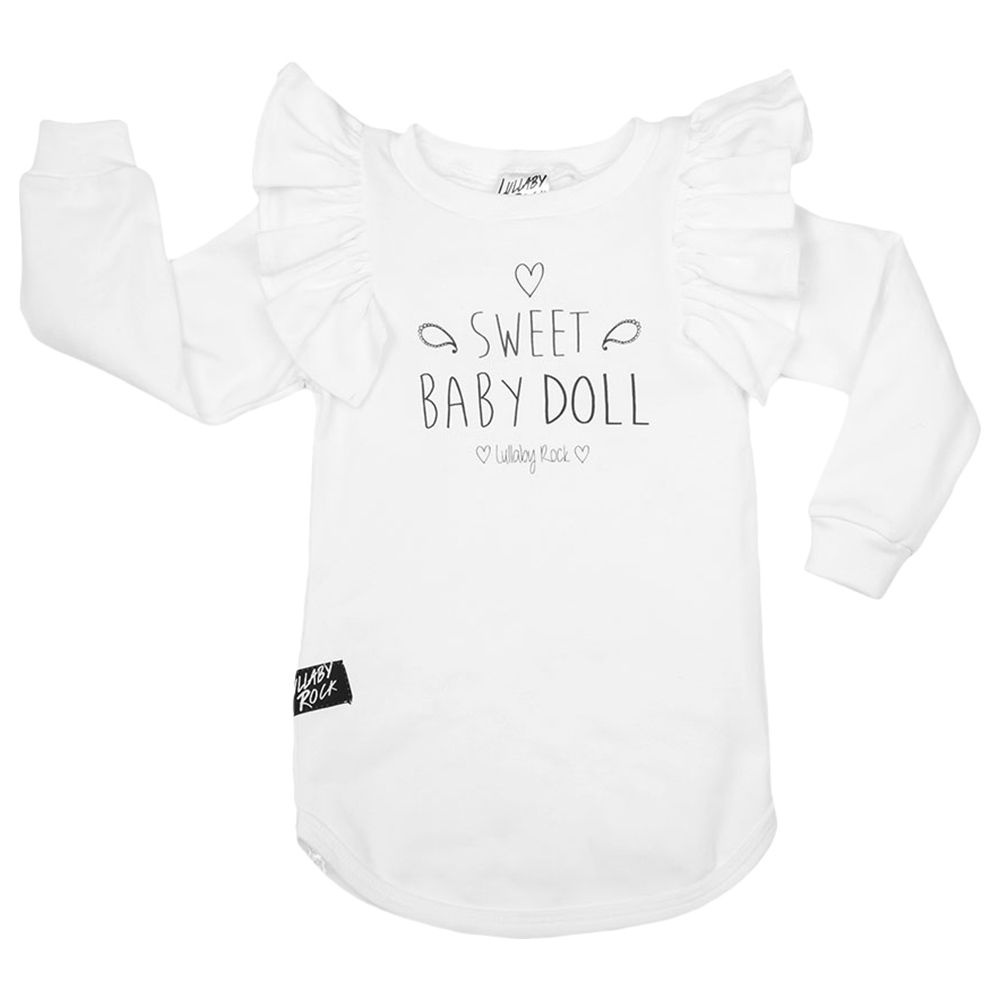 Lullaby Rock - Sweet Baby Doll Long Sleeve Top - White