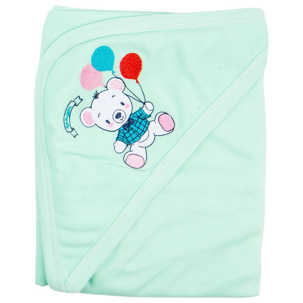 Night Angel - Bear & Balloons Baby Hooded Blanket - Green