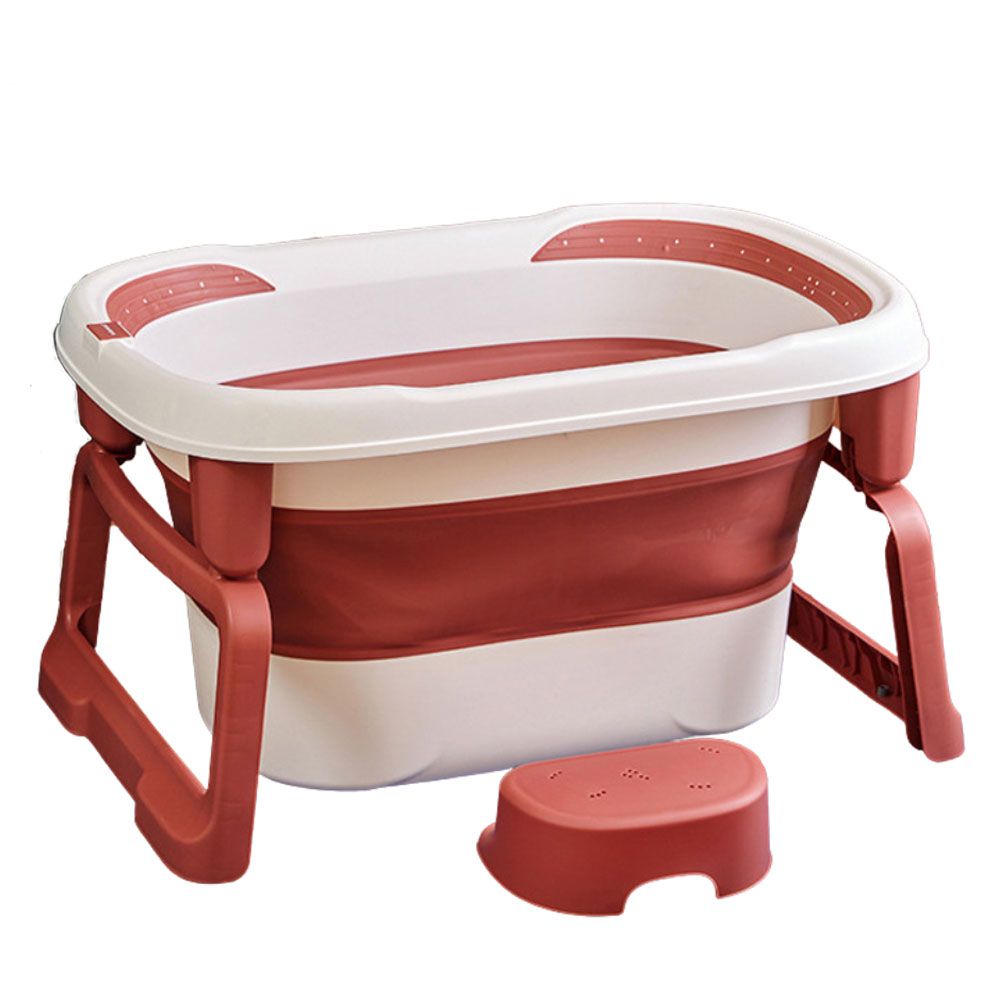 Little Angel - Baby Foldable Bathtub Basin With Anti-Slip Stool - Red