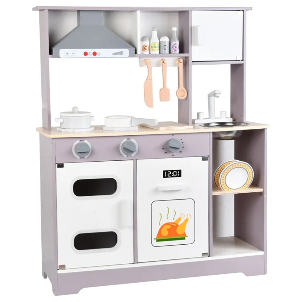 Little Angel - Wooden Kitchen Kids Play Toy Set - Grey/White