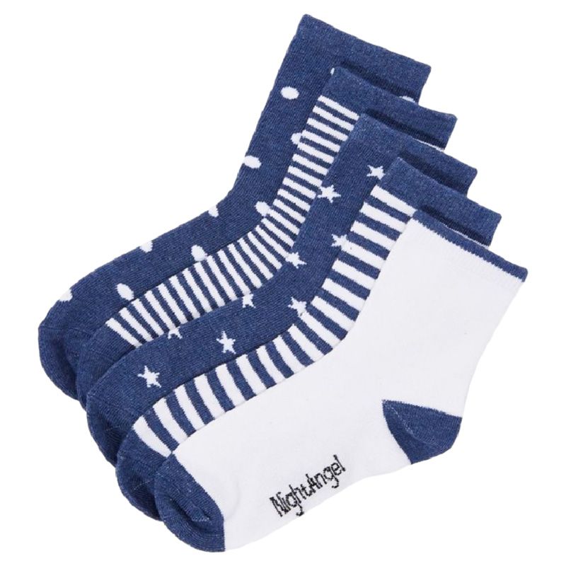 Night Angel - Baby Socks 5 Pairs - Blue/White