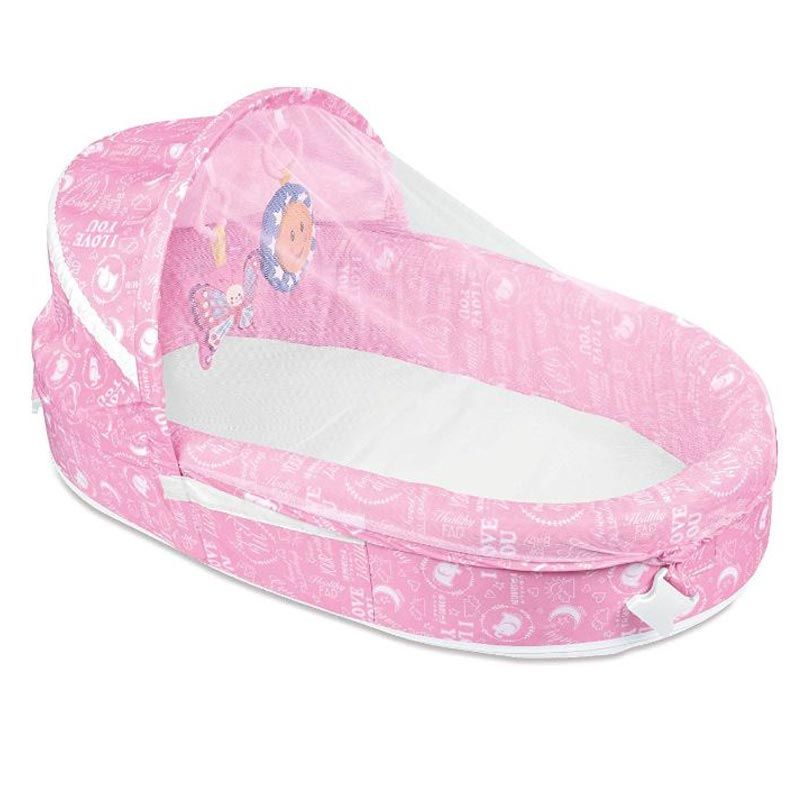 Little Angel - Baby Foldable Sleeping Bassinet Cot With Music - Pink