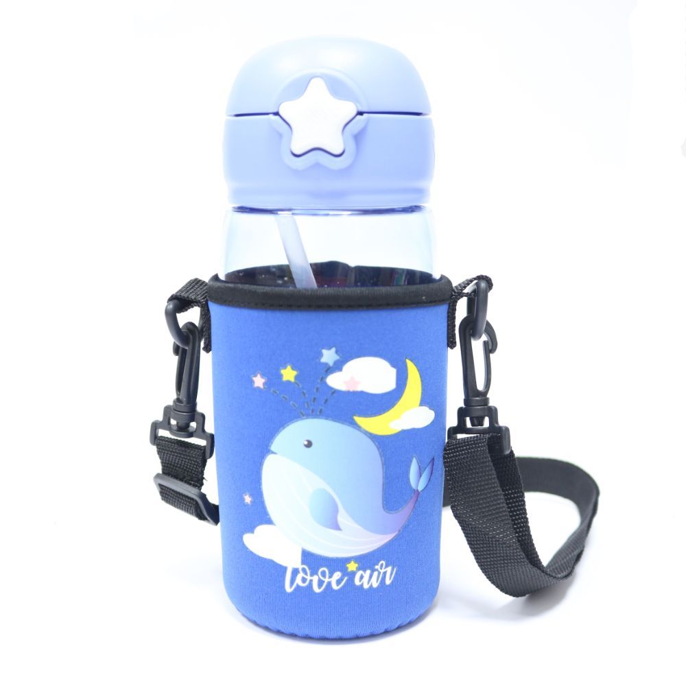 Little Angel - Kids Straw Water Bottle W/ Cover 480ml - Blue