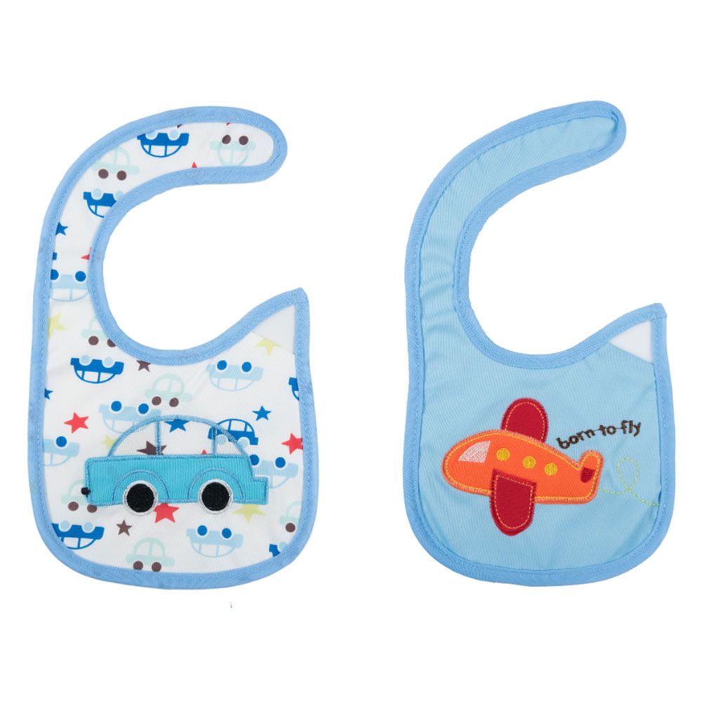 Little Angel - Baby Boys Car Print Cotton Bib - Pack of 2