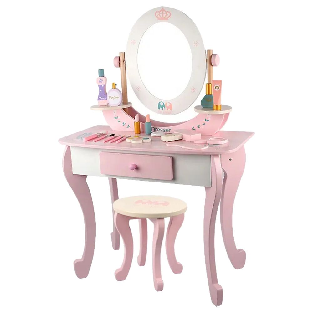 Little Angel - Kids Wooden Vanity Set With Stool - Pink