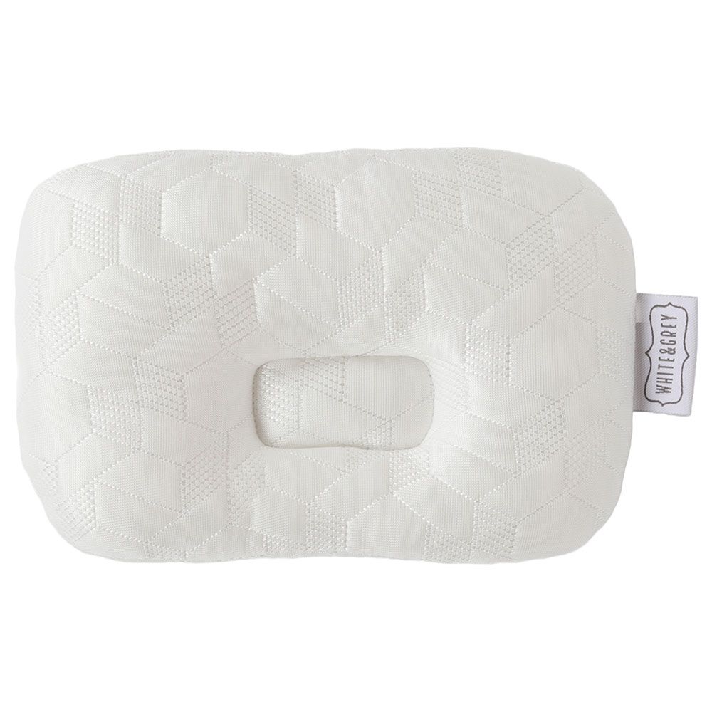 White&Grey - Bamboo Cushioned Baby Pillow - Hexagon Pattern