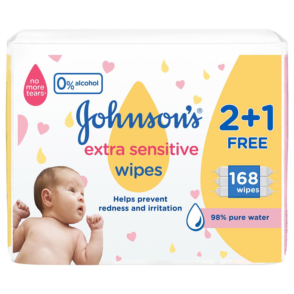 Johnson & Johnson - Extra Sensitive & Pure Wipes - Pack of 3 - 168pcs