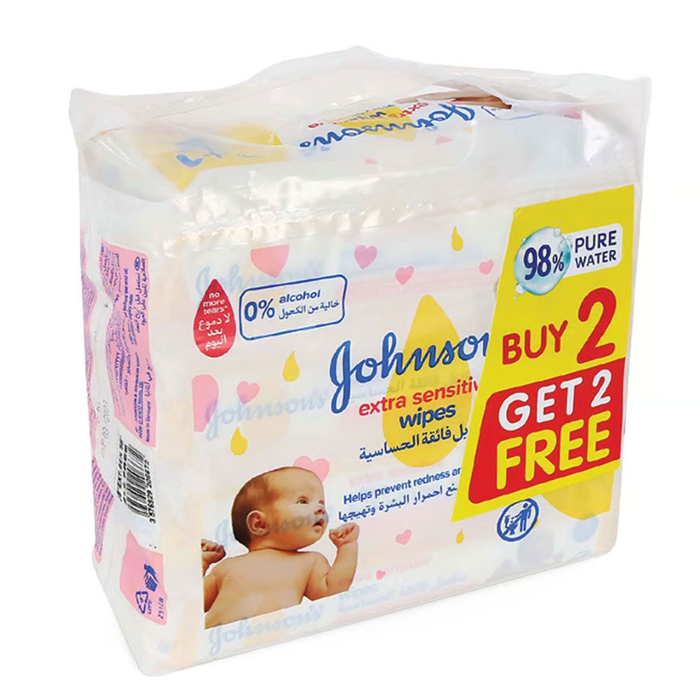 Johnson & Johnson - Extra Sensitive Wipes Pack of 4-56's