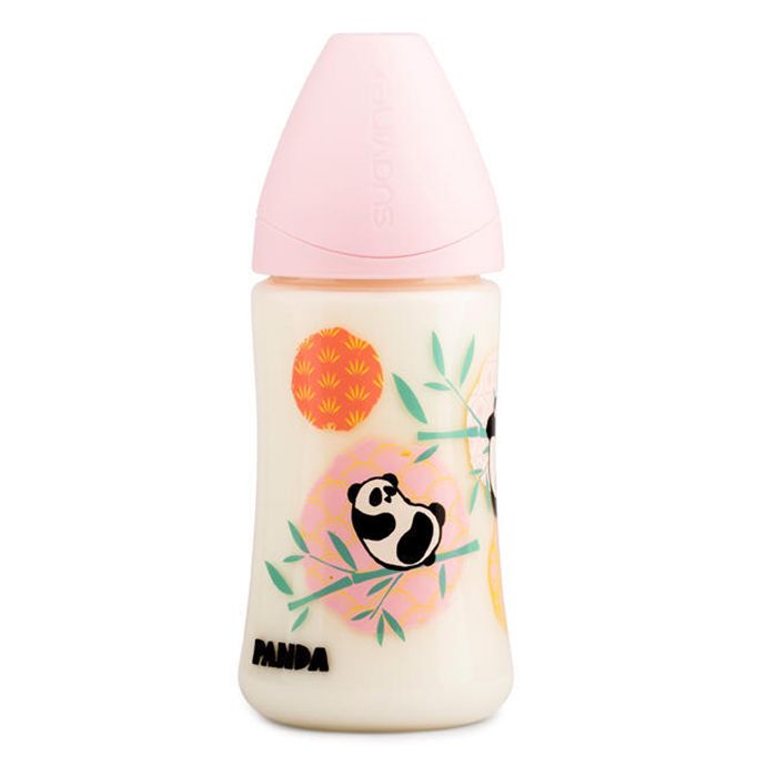 Suavinex - Panda Silicone Feeding Bottle 270ml - Pink