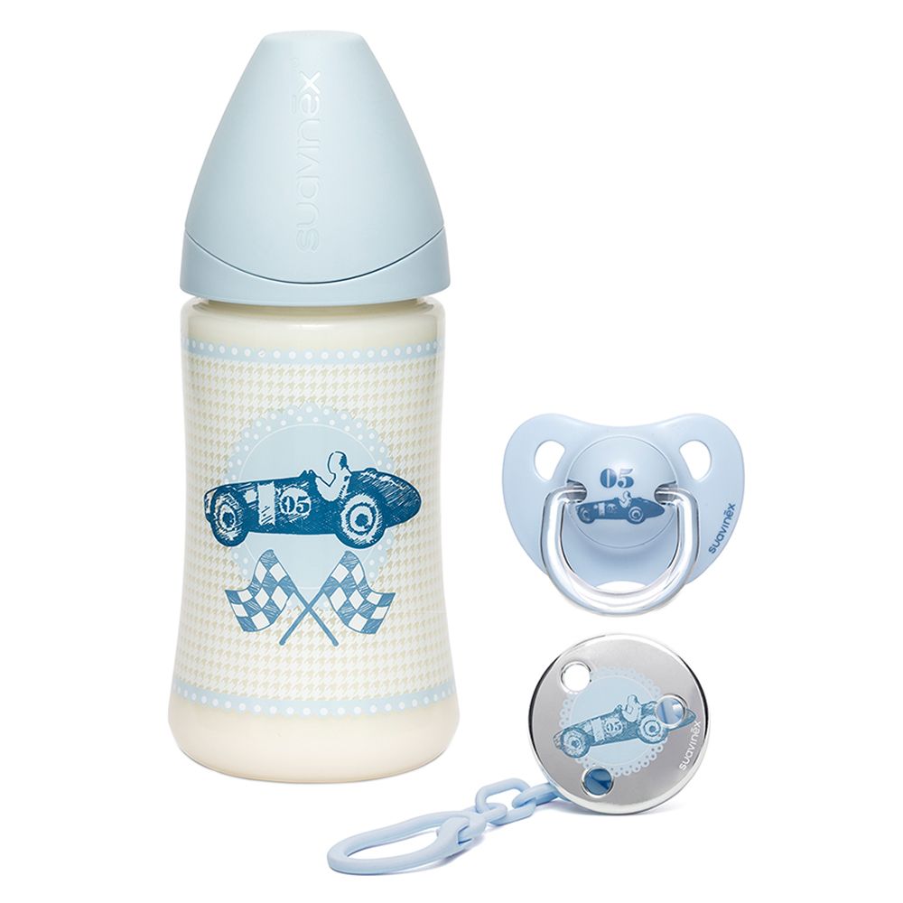 Suavinex - Baby Bottle 270ml + Silicone Pacifier 0-6M - Blue