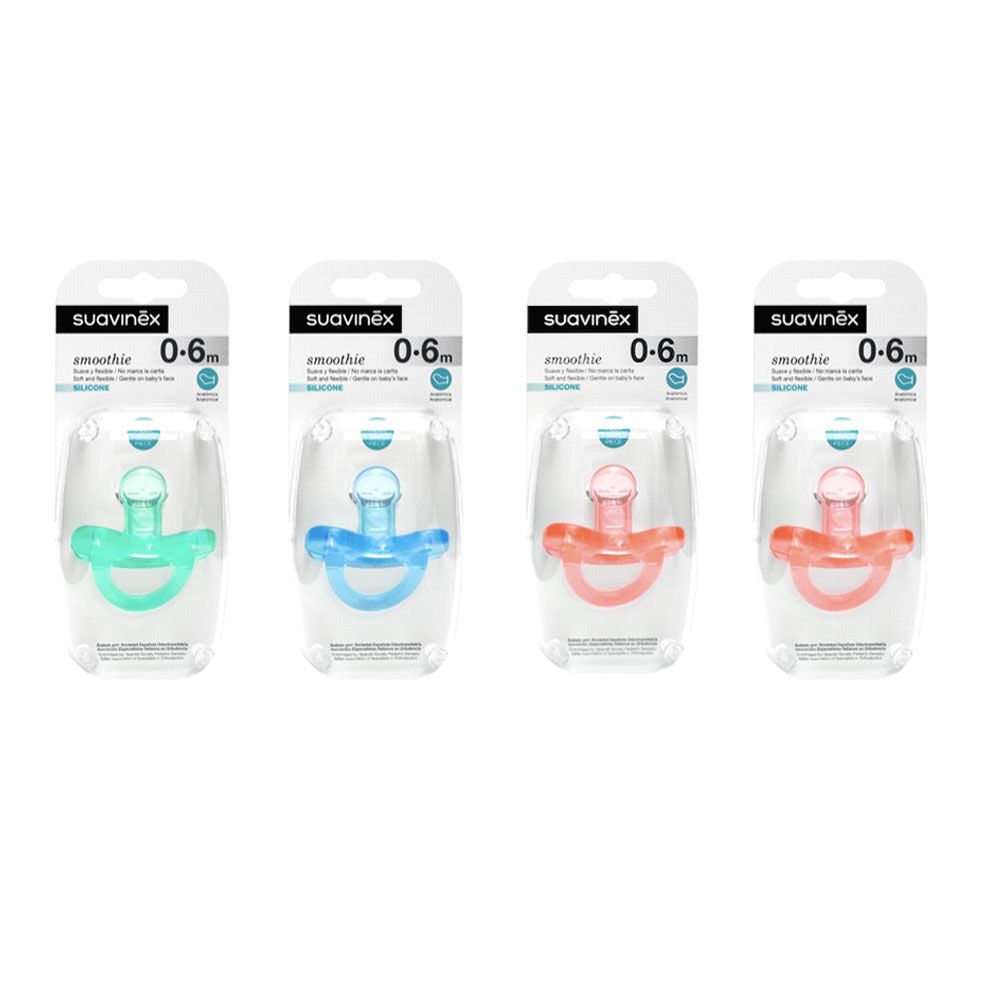 Suavinex - All Silicone Soother Multicolor 0-6M - Bundle of 4