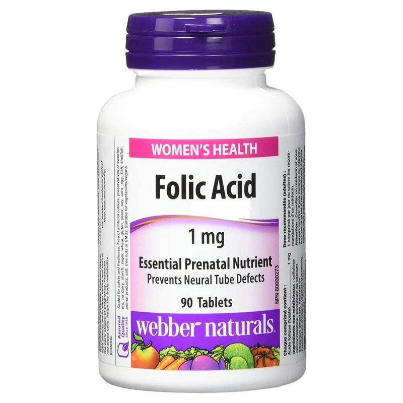 Webber Naturals - Folic Acid 1mg Tablets - 90pcs