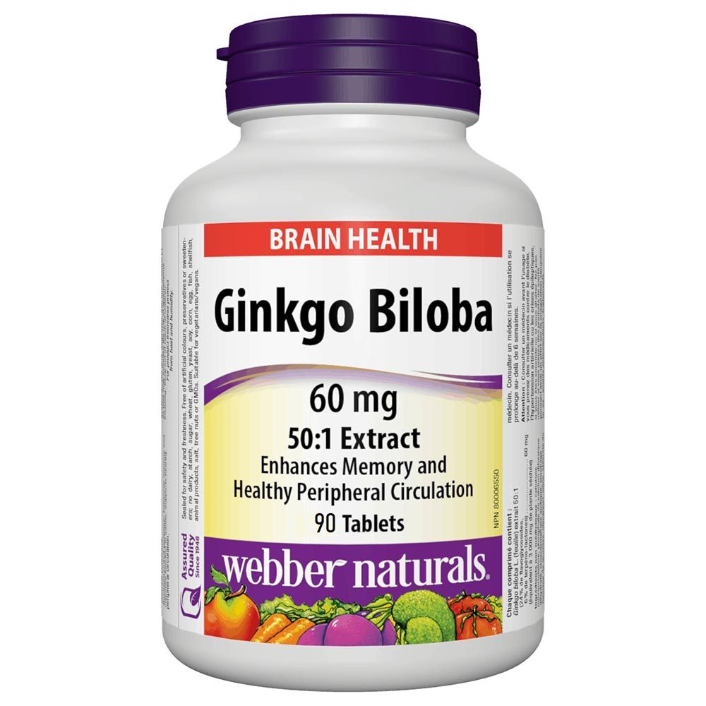 Webber Naturals - Gingko Biloba 60mg Tablets - 90pcs