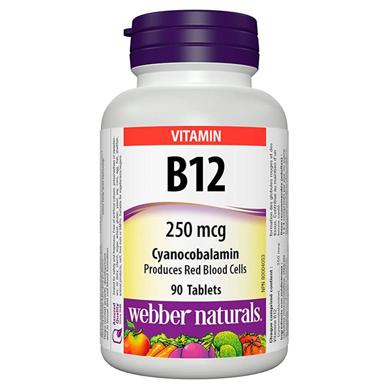 Webber Naturals - Vitamin B12 Cyanocobalamin 250mcg Tablets - 90pcs