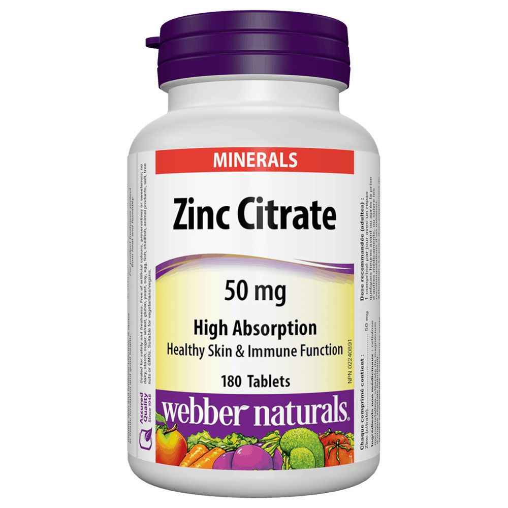 Webber Naturals - Zinc Citrate 50mg Tablets - 180pcs