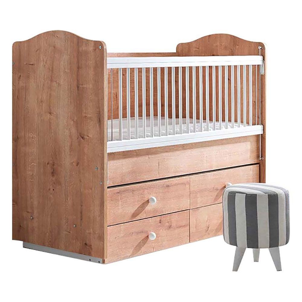 Belis - Bubble Baby Wooden Bed with Drawers 0m-5y 60x120cm - Oak