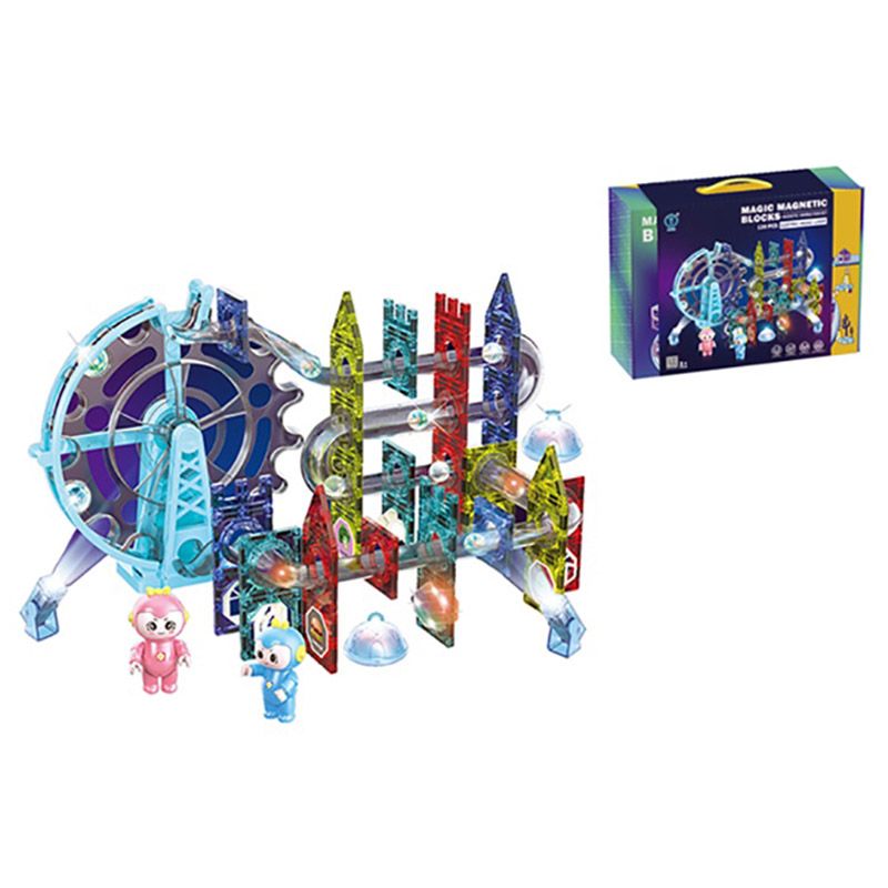 Brain Giggles - Marble Run Building Set w/ Magnetic Tiles - 120pcs