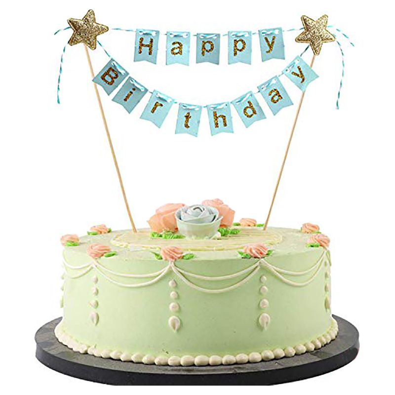 Brain Giggles - Blue & Golden Happy Birthday Cake Topper